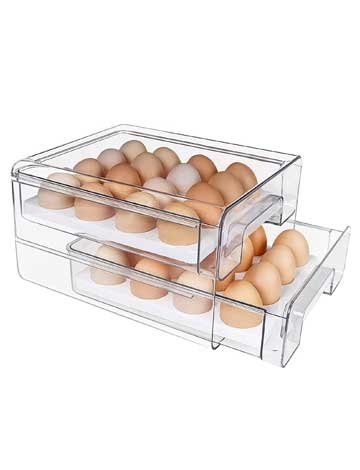 Egg Container for Refrigerator with Lids 32 Egg Drawer for Refrigerator Reusable Egg Storage Food Fruit Vegetables Meal Fresh Organizer (Clear) (Egg Storage)