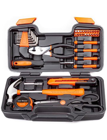 CARTMAN 39 Piece Tool Set General Household Hand Kit with Plastic Toolbox Storage Case Orange