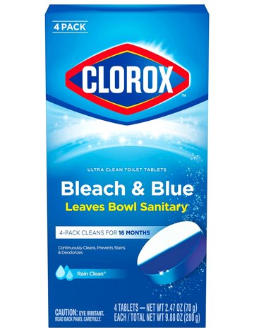 كلوروكس اقراص تواليت الترا كلين بالمبيض والازرق، منظف للمطر، 4 قطع (قد تختلف العبوة)