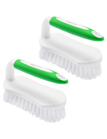 Amazer Scrub Brush for Cleaning Comfort Grip Shower Scrubber Stiff Bristles with Handle Heavy Duty Cleaner Brush for Tub Sink Carpet Floor - Pack of 2 (Green+Green)