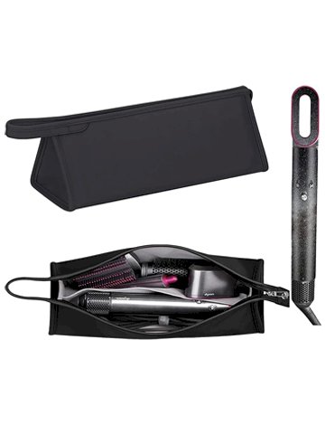 Pu Leather Travel Case Travel Case Compatible with Dyson Airwrap Styler, Portable Waterproof Dyson Airwrap Travel Case, Organizer Bag for Shark FlexStyle Attachments Storage (Black)