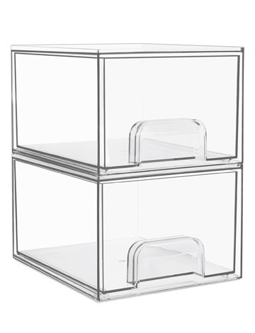 Vtopmart 2 Pack Clear Stackable Storage Drawers, 4.4'' Tall Acrylic Bathroom Makeup Organizer,Plastic Storage Bins For Vanity, Undersink, Kitchen Cabinets, Pantry, Home Organization and Storage