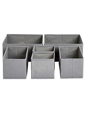 Amazon Basics Cloth Drawer Storage Organizer Boxes for Socks, Underwear and Baby Items, Set of 6, Gray