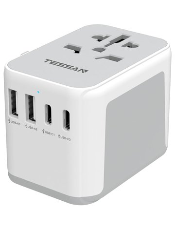 TESSAN International Travel Adapter, Universal Travel Adapter Plug with 2 USB A and 2 USB C Chargers, All in 1 Worldwide Power Adapter Socket for KSA to European UK US AU Ireland AU (Type C/G/A/I) 