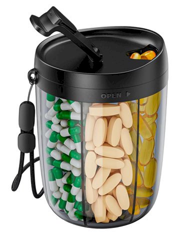 PULIV Large Supplement Organizer Bottle, Holds Plenty of 6 Various Vitamins in 1 Pill Dispenser with Anti-Mixing & Wide Openings Design, Easy to Retrieve Meds, Includes 20 Pcs Stick-on Labels