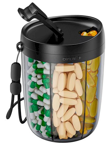 PULIV Large Supplement Organizer Bottle, Holds Plenty of 6 Various Vitamins in 1 Pill Dispenser with Anti-Mixing & Wide Openings Design, Easy to Retrieve Meds, Includes 20 Pcs Stick-on Labels