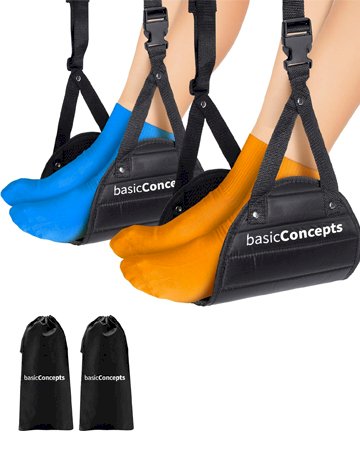 BASIC CONCEPTS Airplane Adjustable Foot Hammock (2 Pack), Perfect or Office Footrest to Relax Your Feet (Memory Foam) - for Travel Accessories, Desk Hammock, Comfy Hanger
